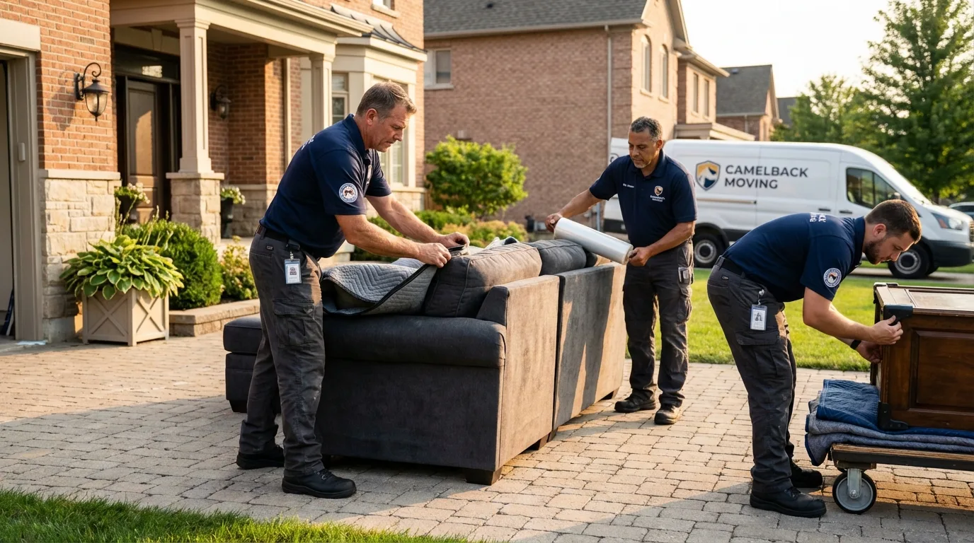 Large estate moving crew wrapping furniture in Collinsville, TX
