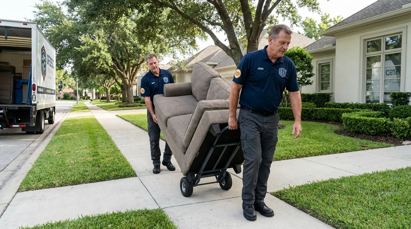 Local residential moving crew loading furniture in Collinsville, TX