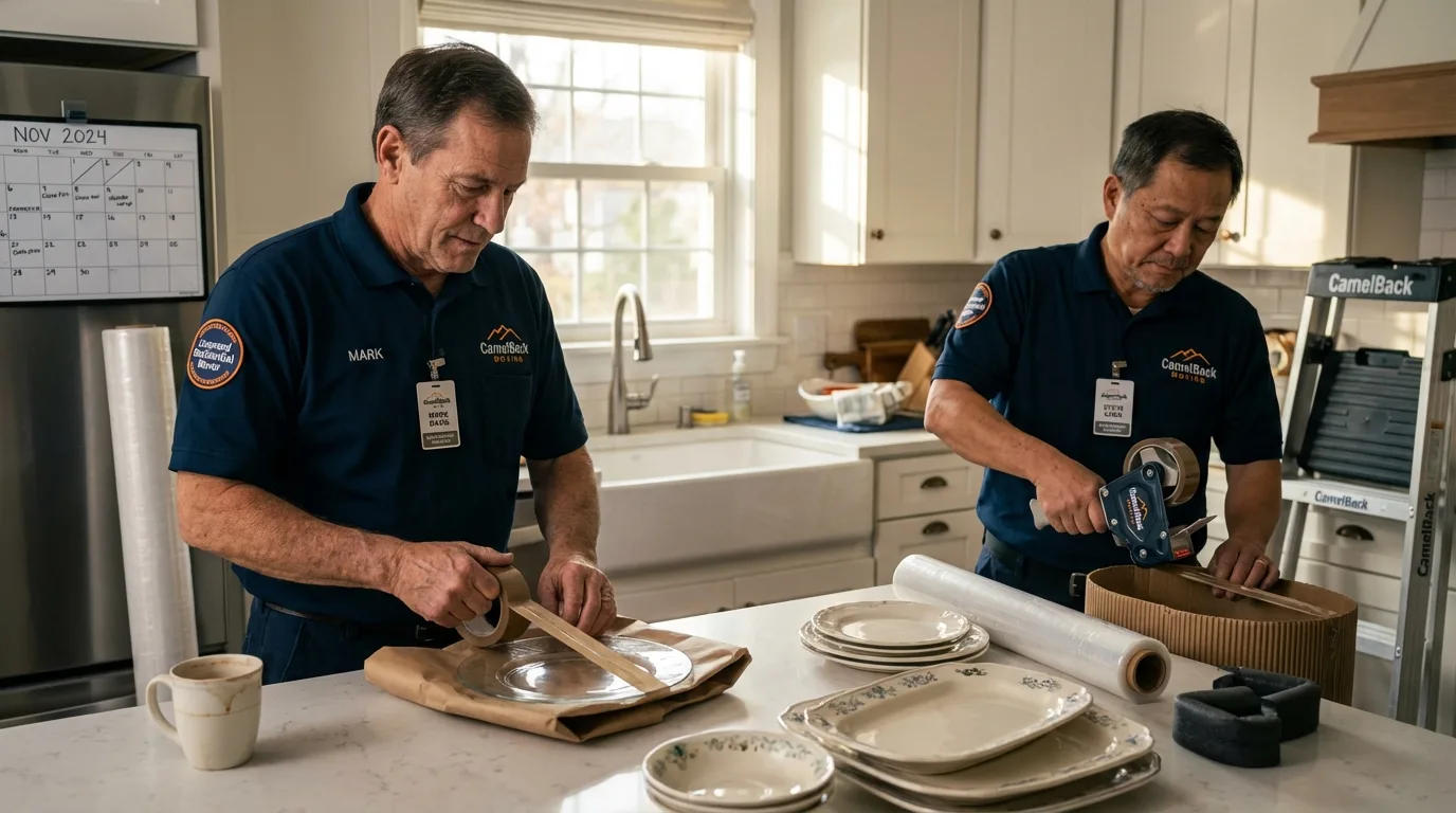 Professional crew packing kitchen dishware in Collinsville, TX